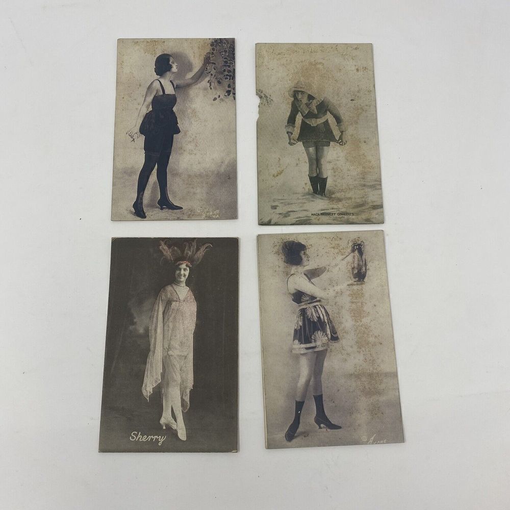 Vintage 4 Mack Sennett Actress Scantly Clad Bathing Beauty Pin-up Arcade Cards